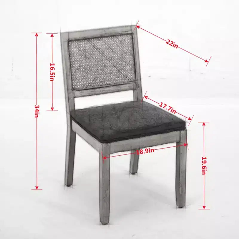 TUYOHW Lot de 2 chaises de salle à manger en rotin de style bohème, chaises d'appoint en lin rembourré doux, chaises de cuisine en bois d'hévéa massif, décoration intérieure