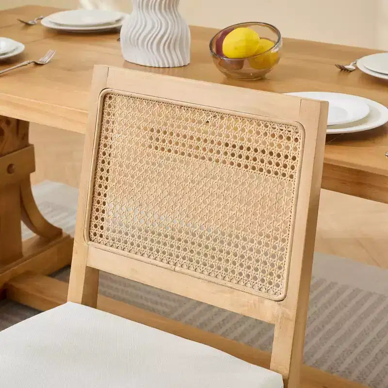 TUYOHW Lot de 2 chaises de salle à manger en rotin de style bohème, chaises d'appoint en lin rembourré doux, chaises de cuisine en bois d'hévéa massif, décoration intérieure