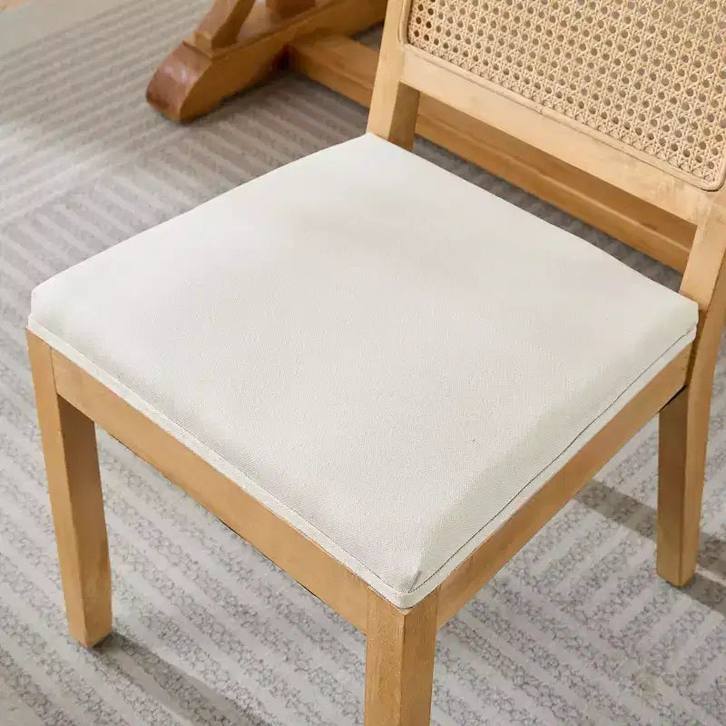 TUYOHW Lot de 2 chaises de salle à manger en rotin de style bohème, chaises d'appoint en lin rembourré doux, chaises de cuisine en bois d'hévéa massif, décoration intérieure