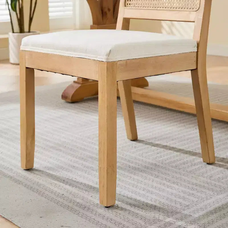 TUYOHW Lot de 2 chaises de salle à manger en rotin de style bohème, chaises d'appoint en lin rembourré doux, chaises de cuisine en bois d'hévéa massif, décoration intérieure
