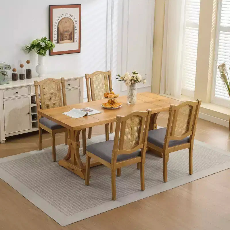 TUYOHW Lot de 2 chaises Louis, chaises d'appoint avec dossier en rotin style français, pieds en bois d'hévéa massif, revêtement en lin doux, capacité de 136 kg
