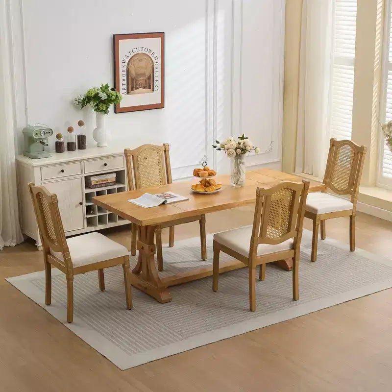 TUYOHW Lot de 2 chaises Louis, chaises d'appoint avec dossier en rotin style français, pieds en bois d'hévéa massif, revêtement en lin doux, capacité de 136 kg