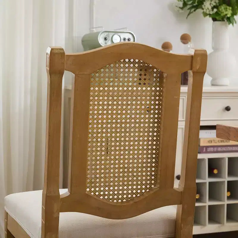TUYOHW Lot de 2 chaises Louis, chaises d'appoint avec dossier en rotin style français, pieds en bois d'hévéa massif, revêtement en lin doux, capacité de 136 kg