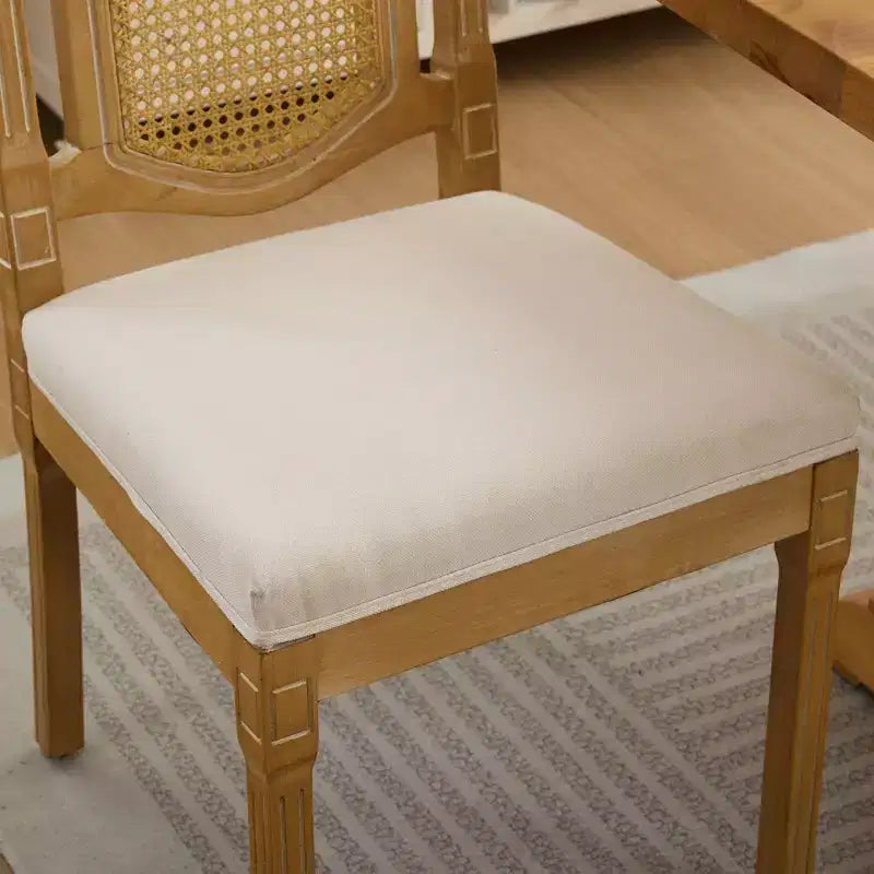 TUYOHW Lot de 2 chaises Louis, chaises d'appoint avec dossier en rotin style français, pieds en bois d'hévéa massif, revêtement en lin doux, capacité de 136 kg