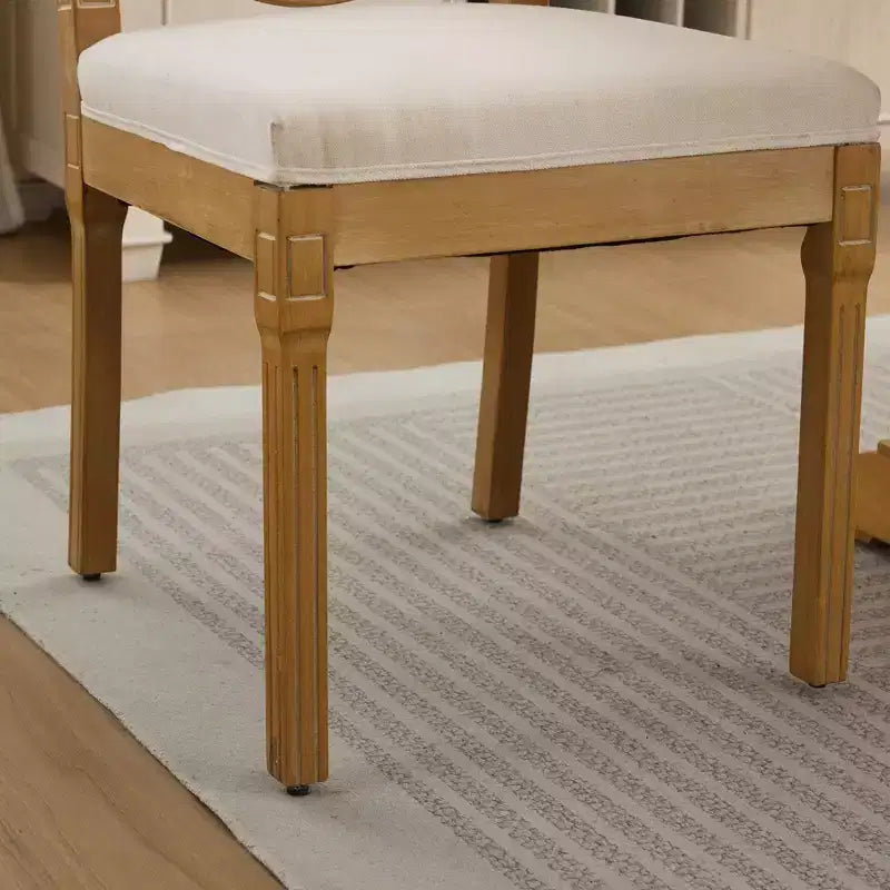 TUYOHW Lot de 2 chaises Louis, chaises d'appoint avec dossier en rotin style français, pieds en bois d'hévéa massif, revêtement en lin doux, capacité de 136 kg