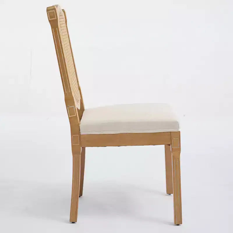 TUYOHW Lot de 2 chaises Louis, chaises d'appoint avec dossier en rotin style français, pieds en bois d'hévéa massif, revêtement en lin doux, capacité de 136 kg