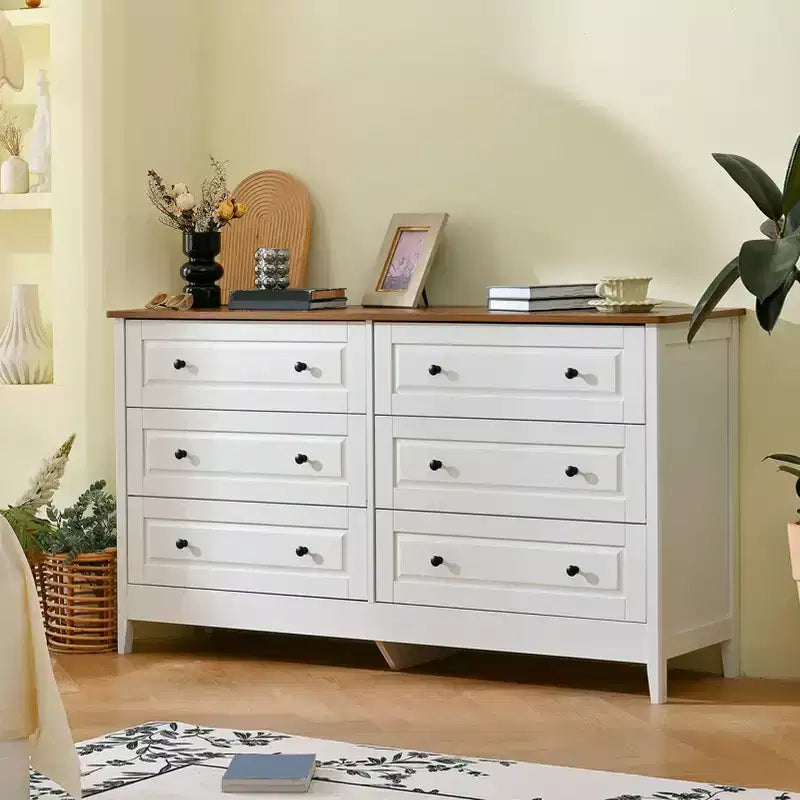 Commode AEELLEEA 6 tiroirs, meuble de rangement pour chambre, salon, couloir, entrée, blanc