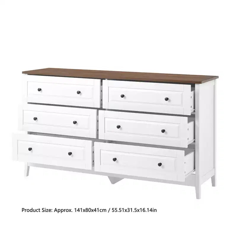 Commode AEELLEEA 6 tiroirs, meuble de rangement pour chambre, salon, couloir, entrée, blanc