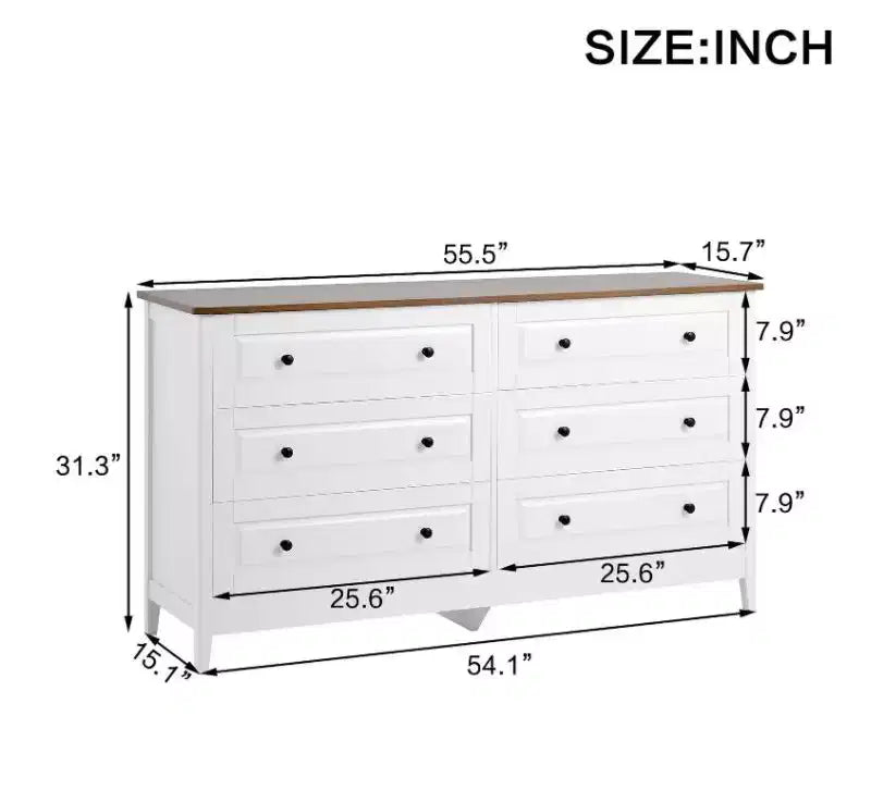 Commode AEELLEEA 6 tiroirs, meuble de rangement pour chambre, salon, couloir, entrée, blanc