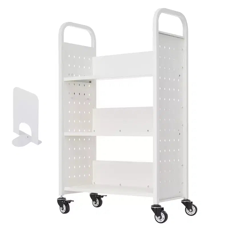 VEVOR Rolling Library Book Cart, 330 lbs Capacity, 30.3 x 15 x 48.0-Inch Library Cart,Single Sided L-Shaped Shelves with 3-Inch Lockable Wheels,White