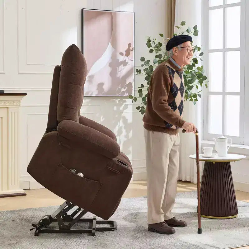 Fauteuil inclinable releveur électrique pour personnes âgées – Fauteuil inclinable de massage et chauffant avec aide au lever à 45°, canapé de salon, fauteuil à bascule pivotant avec porte-gobelets