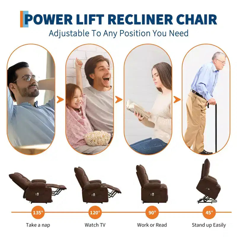 Fauteuil inclinable releveur électrique pour personnes âgées – Fauteuil inclinable de massage et chauffant avec aide au lever à 45°, canapé de salon, fauteuil à bascule pivotant avec porte-gobelets