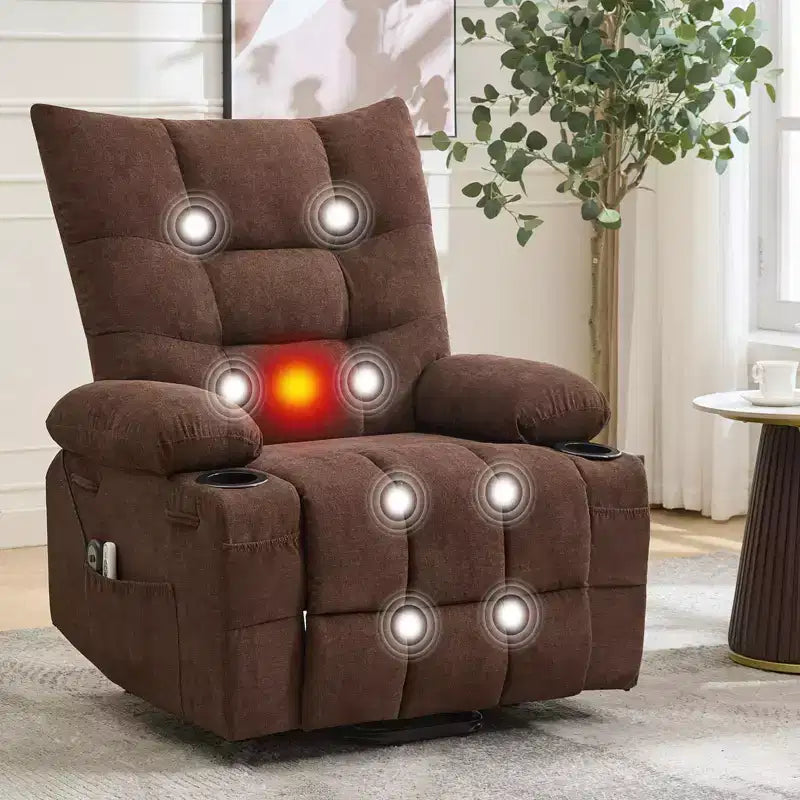 Fauteuil inclinable releveur électrique pour personnes âgées – Fauteuil inclinable de massage et chauffant avec aide au lever à 45°, canapé de salon, fauteuil à bascule pivotant avec porte-gobelets