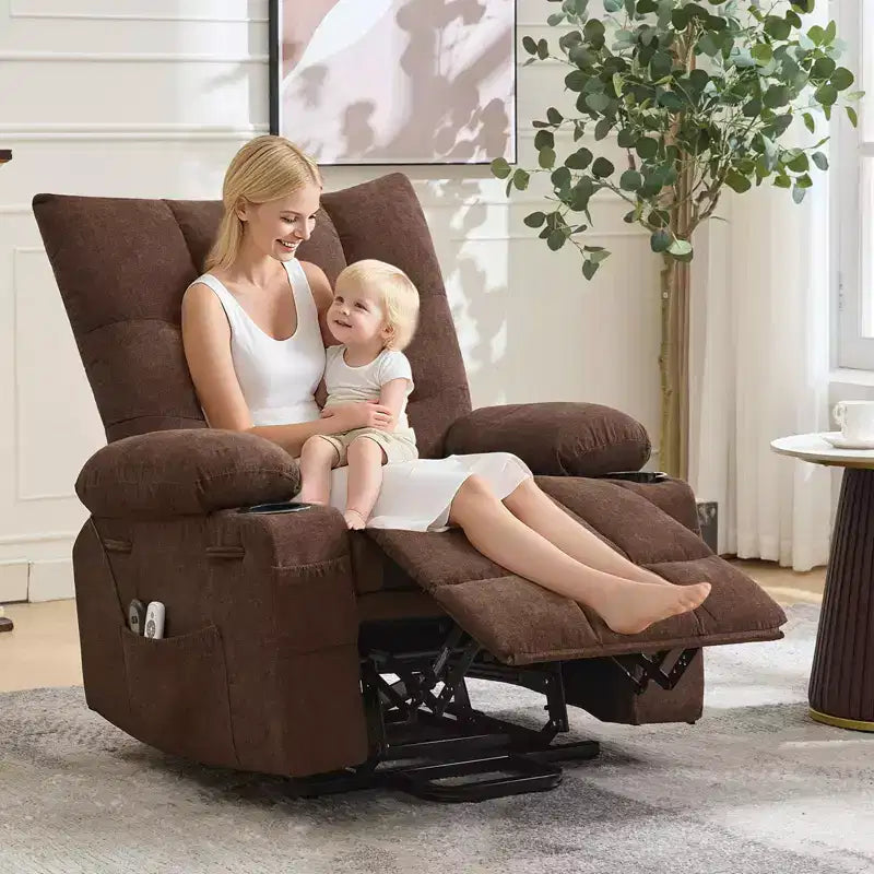 Fauteuil inclinable releveur électrique pour personnes âgées – Fauteuil inclinable de massage et chauffant avec aide au lever à 45°, canapé de salon, fauteuil à bascule pivotant avec porte-gobelets