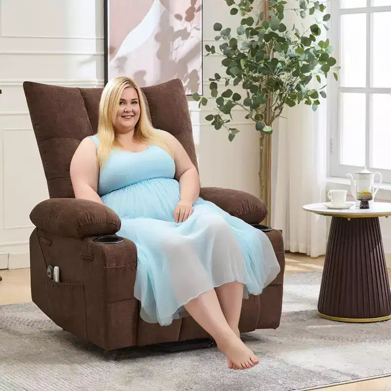 Fauteuil inclinable releveur électrique pour personnes âgées – Fauteuil inclinable de massage et chauffant avec aide au lever à 45°, canapé de salon, fauteuil à bascule pivotant avec porte-gobelets