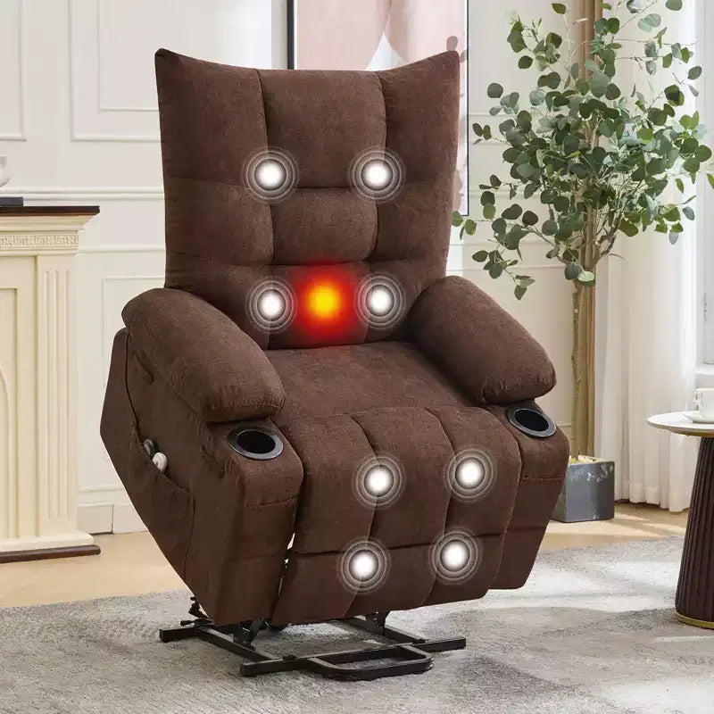 Fauteuil inclinable releveur électrique pour personnes âgées – Fauteuil inclinable de massage et chauffant avec aide au lever à 45°, canapé de salon, fauteuil à bascule pivotant avec porte-gobelets