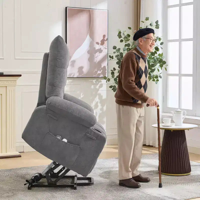 Fauteuil inclinable releveur électrique pour personnes âgées – Fauteuil inclinable de massage et chauffant avec aide au lever à 45°, canapé de salon, fauteuil à bascule pivotant avec porte-gobelets