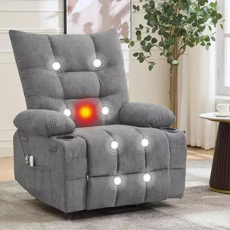 Fauteuil inclinable releveur électrique pour personnes âgées – Fauteuil inclinable de massage et chauffant avec aide au lever à 45°, canapé de salon, fauteuil à bascule pivotant avec porte-gobelets