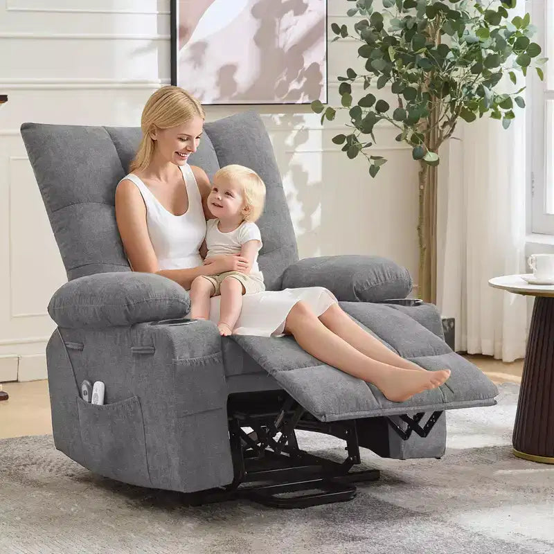 Fauteuil inclinable releveur électrique pour personnes âgées – Fauteuil inclinable de massage et chauffant avec aide au lever à 45°, canapé de salon, fauteuil à bascule pivotant avec porte-gobelets