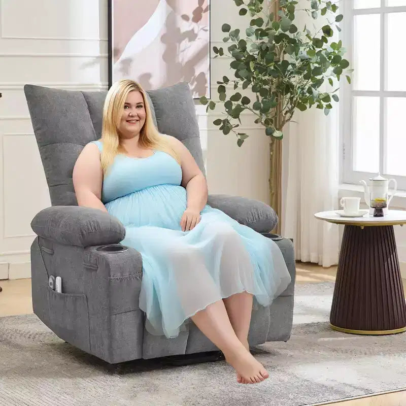 Fauteuil inclinable releveur électrique pour personnes âgées – Fauteuil inclinable de massage et chauffant avec aide au lever à 45°, canapé de salon, fauteuil à bascule pivotant avec porte-gobelets