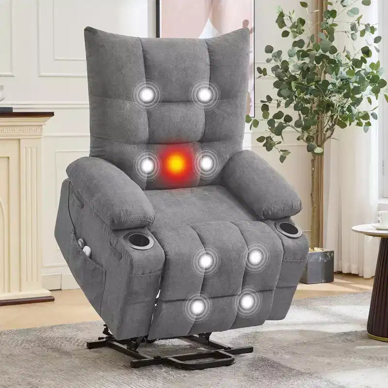 Fauteuil inclinable releveur électrique pour personnes âgées – Fauteuil inclinable de massage et chauffant avec aide au lever à 45°, canapé de salon, fauteuil à bascule pivotant avec porte-gobelets