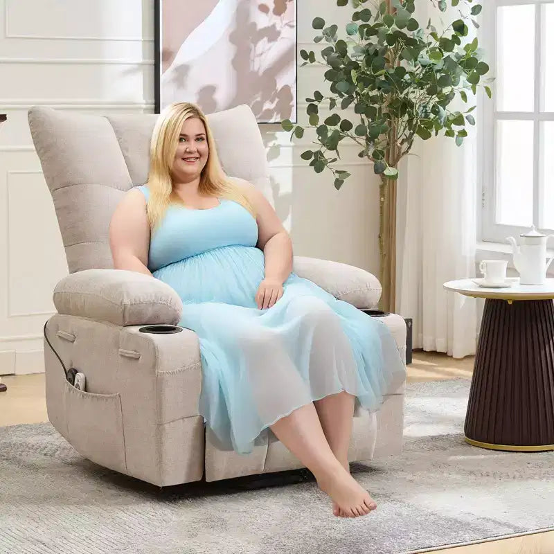 Fauteuil inclinable releveur électrique pour personnes âgées – Fauteuil inclinable de massage et chauffant avec aide au lever à 45°, canapé de salon, fauteuil à bascule pivotant avec porte-gobelets