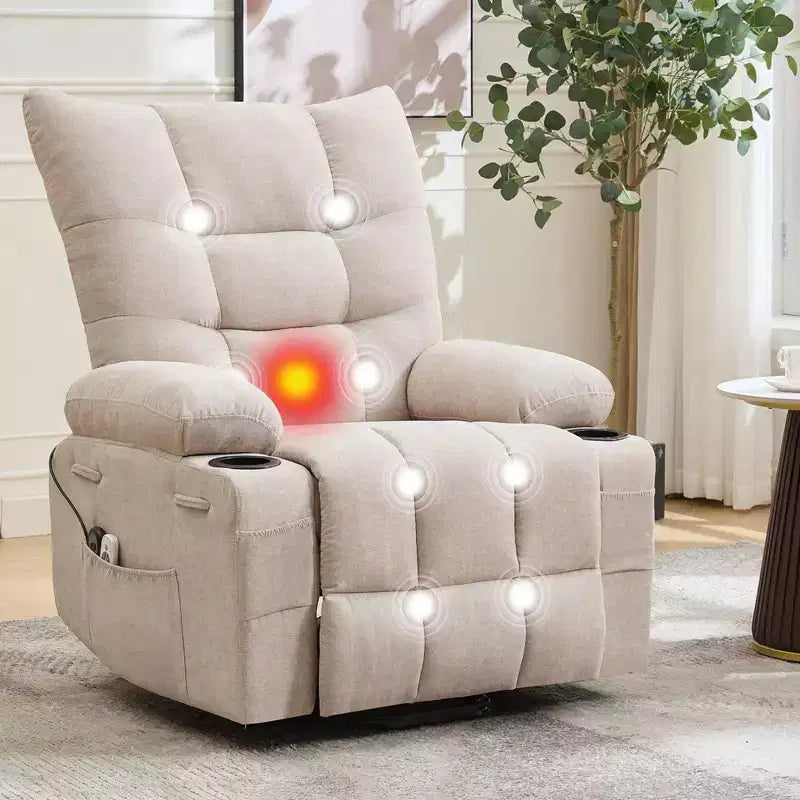 Fauteuil inclinable releveur électrique pour personnes âgées – Fauteuil inclinable de massage et chauffant avec aide au lever à 45°, canapé de salon, fauteuil à bascule pivotant avec porte-gobelets