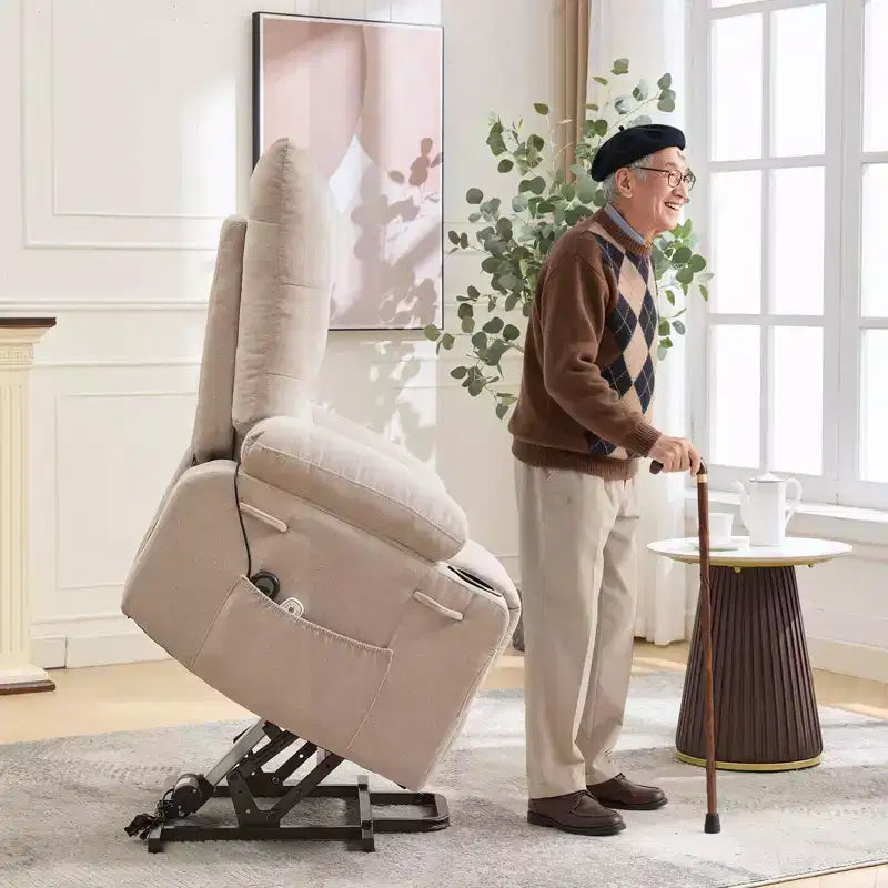 Fauteuil inclinable releveur électrique pour personnes âgées – Fauteuil inclinable de massage et chauffant avec aide au lever à 45°, canapé de salon, fauteuil à bascule pivotant avec porte-gobelets