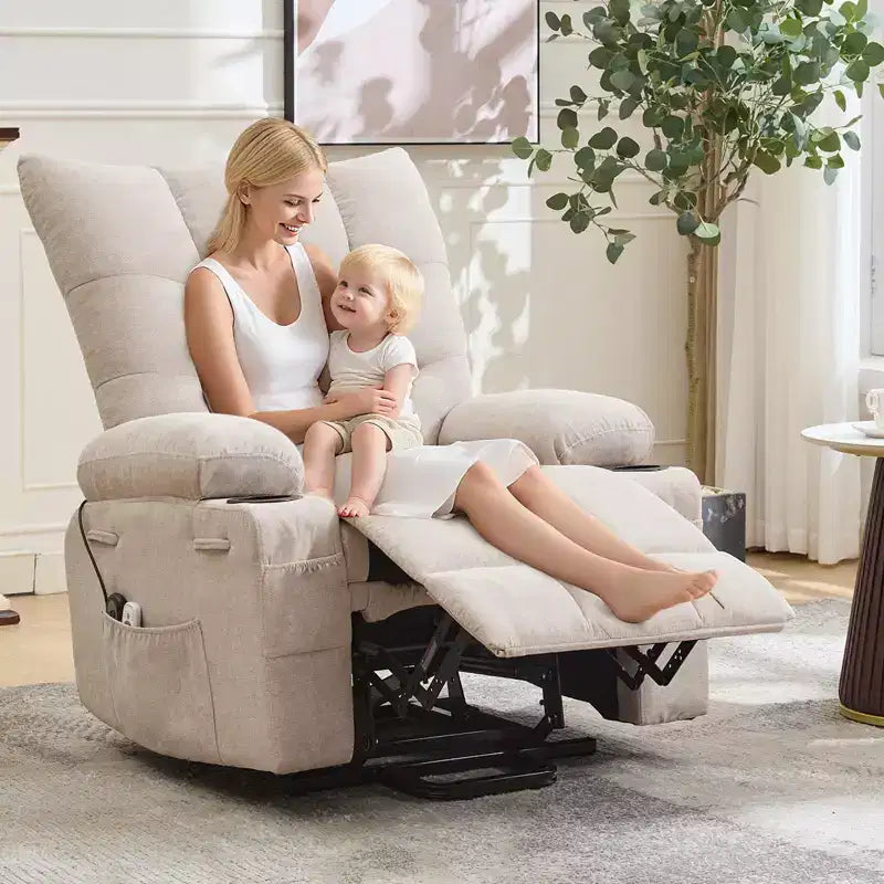 Fauteuil inclinable releveur électrique pour personnes âgées – Fauteuil inclinable de massage et chauffant avec aide au lever à 45°, canapé de salon, fauteuil à bascule pivotant avec porte-gobelets