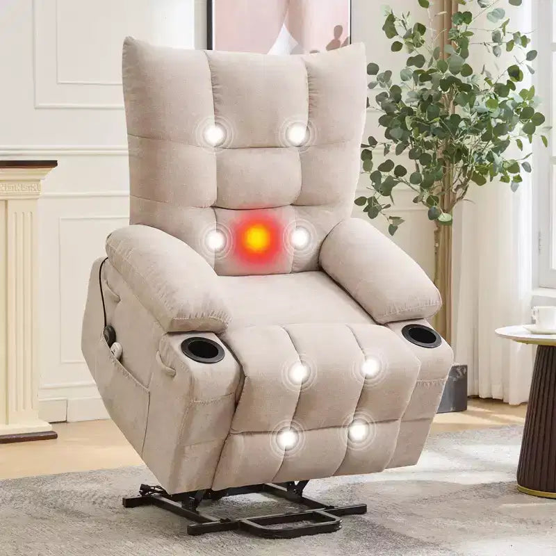 Fauteuil inclinable releveur électrique pour personnes âgées – Fauteuil inclinable de massage et chauffant avec aide au lever à 45°, canapé de salon, fauteuil à bascule pivotant avec porte-gobelets