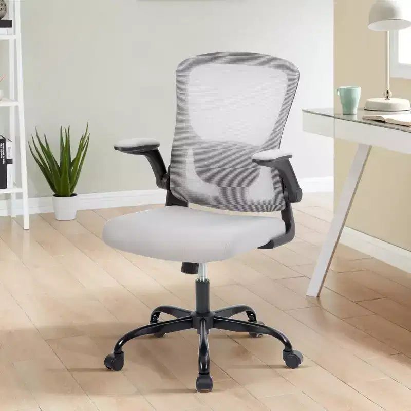 Chaise de bureau en maille avec support lombaire réglable, accoudoirs relevables, chaise de travail roulante, chaise d'ordinateur confortable grise