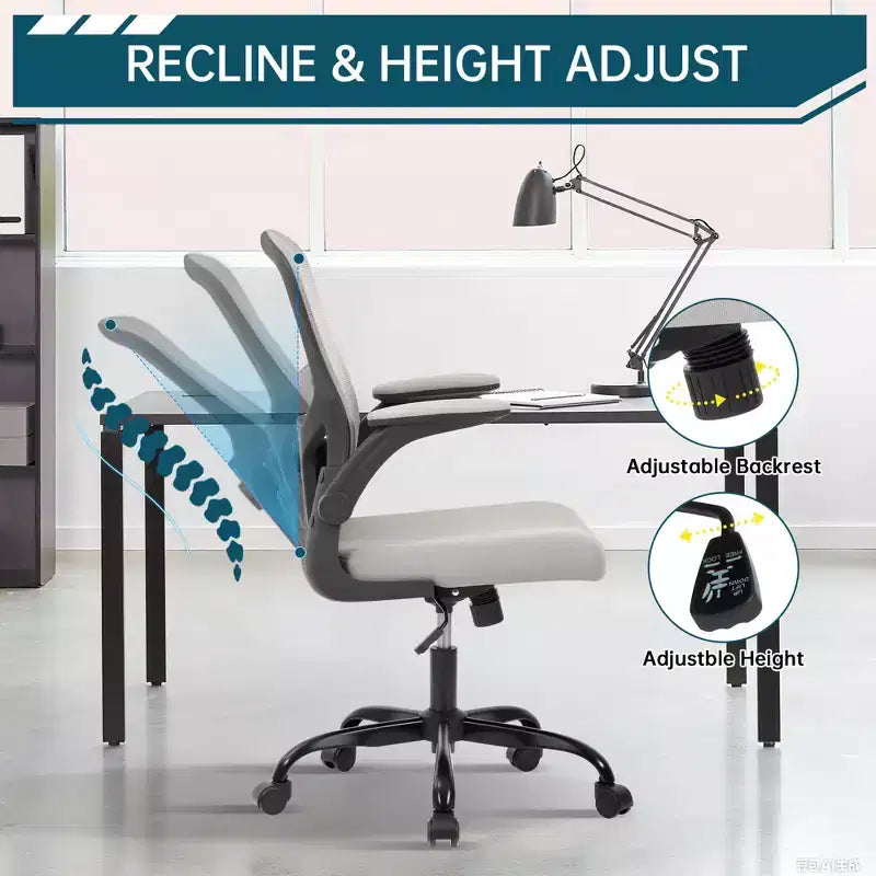 Chaise de bureau en maille avec support lombaire réglable, accoudoirs relevables, chaise de travail roulante, chaise d'ordinateur confortable grise