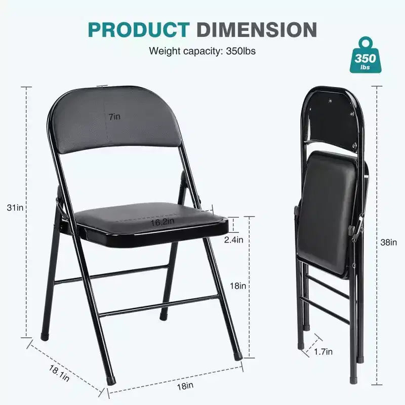 Chaise de salle à manger en cuir PU TUYOHW avec assise et dossier rembourrés, chaises pliantes sans accoudoirs avec structure métallique pour événements intérieurs et extérieurs, fêtes