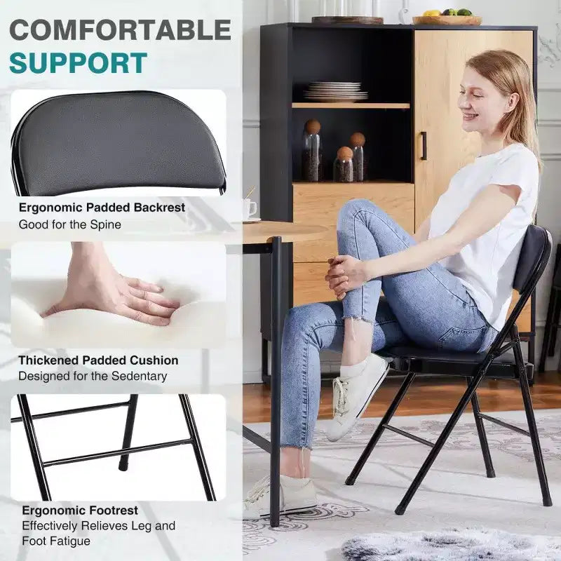 Chaise de salle à manger en cuir PU TUYOHW avec assise et dossier rembourrés, chaises pliantes sans accoudoirs avec structure métallique pour événements intérieurs et extérieurs, fêtes