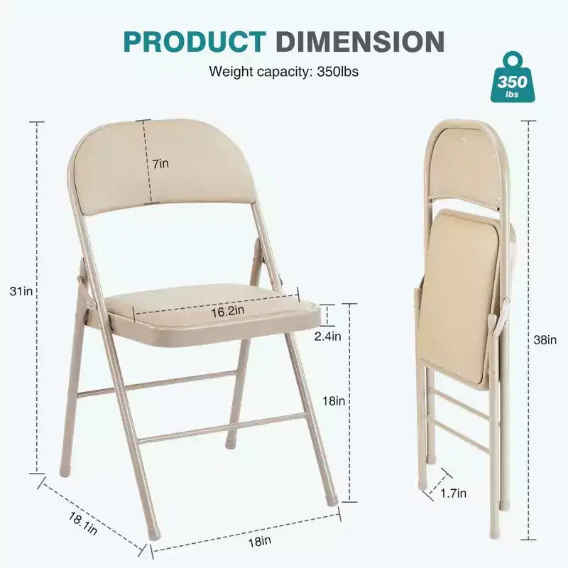 Chaise de salle à manger en cuir PU TUYOHW avec assise et dossier rembourrés, chaises pliantes sans accoudoirs avec structure métallique pour événements intérieurs et extérieurs, fêtes