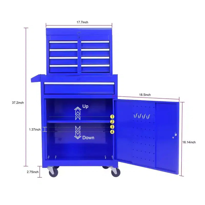 Servante d'atelier à roulettes, Meuble de rangement à outils verrouillable à 5 tiroirs avec 4 roues, Organisateur de coffre à outils avec système de verrouillage sécurisé, Boîte à outils de rangement détachable 2 en 1
