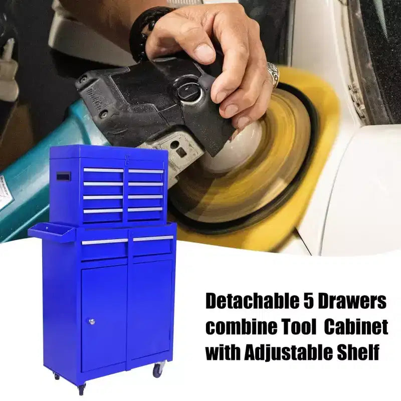 Servante d'atelier à roulettes, Meuble de rangement à outils verrouillable à 5 tiroirs avec 4 roues, Organisateur de coffre à outils avec système de verrouillage sécurisé, Boîte à outils de rangement détachable 2 en 1