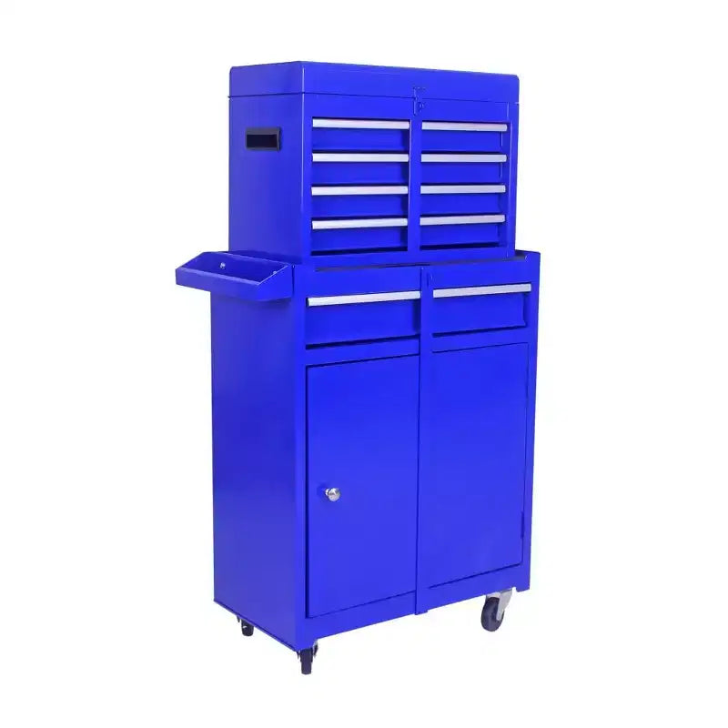 Servante d'atelier à roulettes, Meuble de rangement à outils verrouillable à 5 tiroirs avec 4 roues, Organisateur de coffre à outils avec système de verrouillage sécurisé, Boîte à outils de rangement détachable 2 en 1