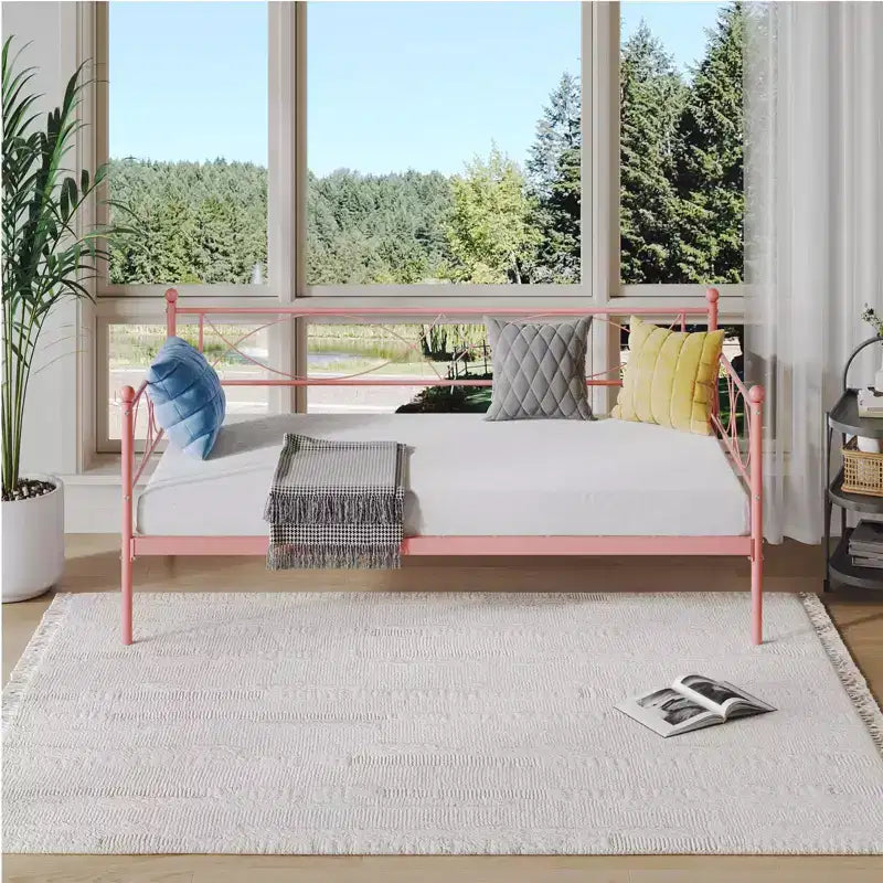Lit de Repos Jumeau avec Tête de Lit Élégante et Sommier à Lattes en Acier de Qualité Supérieure, Cadre de Lit Gigogne Jumeau Multifonctionnel pour Chambre à Coucher, Salon, Chambre d'Amis