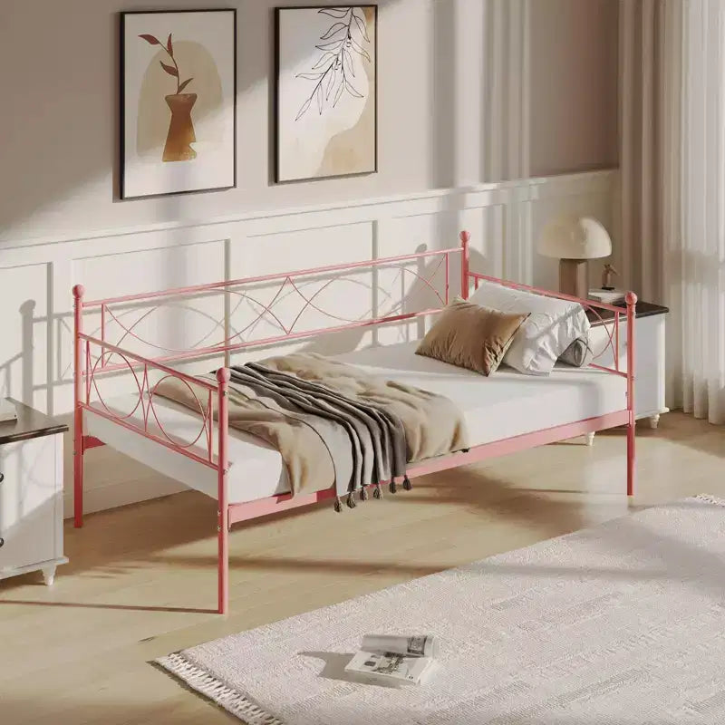 Lit de Repos Jumeau avec Tête de Lit Élégante et Sommier à Lattes en Acier de Qualité Supérieure, Cadre de Lit Gigogne Jumeau Multifonctionnel pour Chambre à Coucher, Salon, Chambre d'Amis