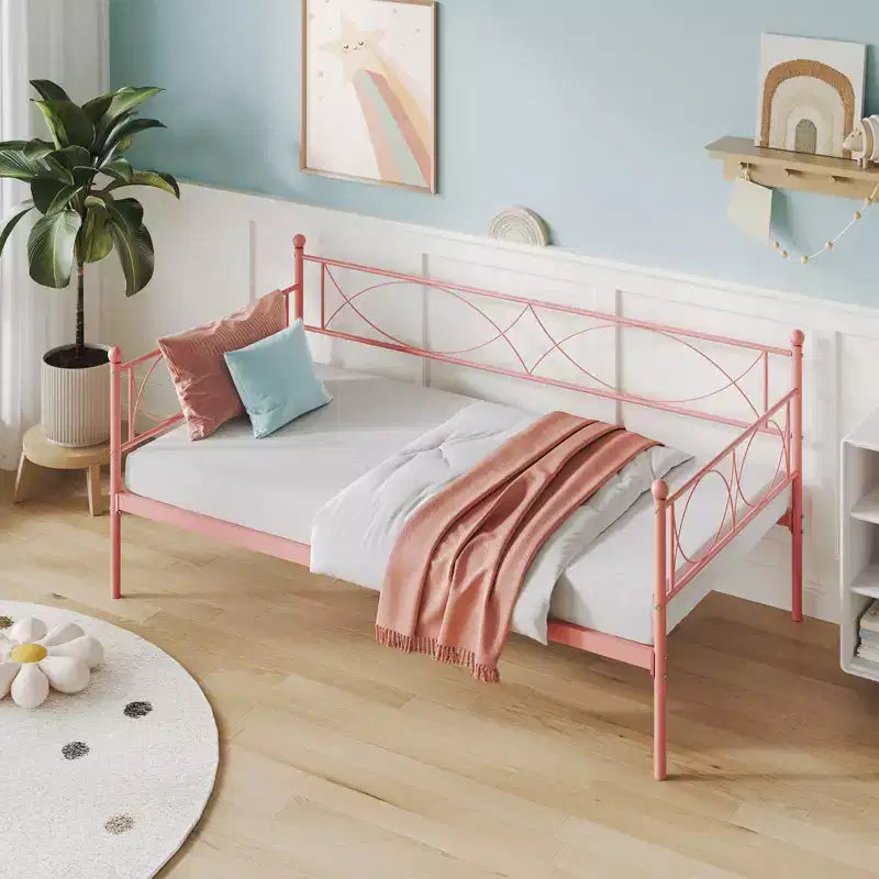 Lit de Repos Jumeau avec Tête de Lit Élégante et Sommier à Lattes en Acier de Qualité Supérieure, Cadre de Lit Gigogne Jumeau Multifonctionnel pour Chambre à Coucher, Salon, Chambre d'Amis