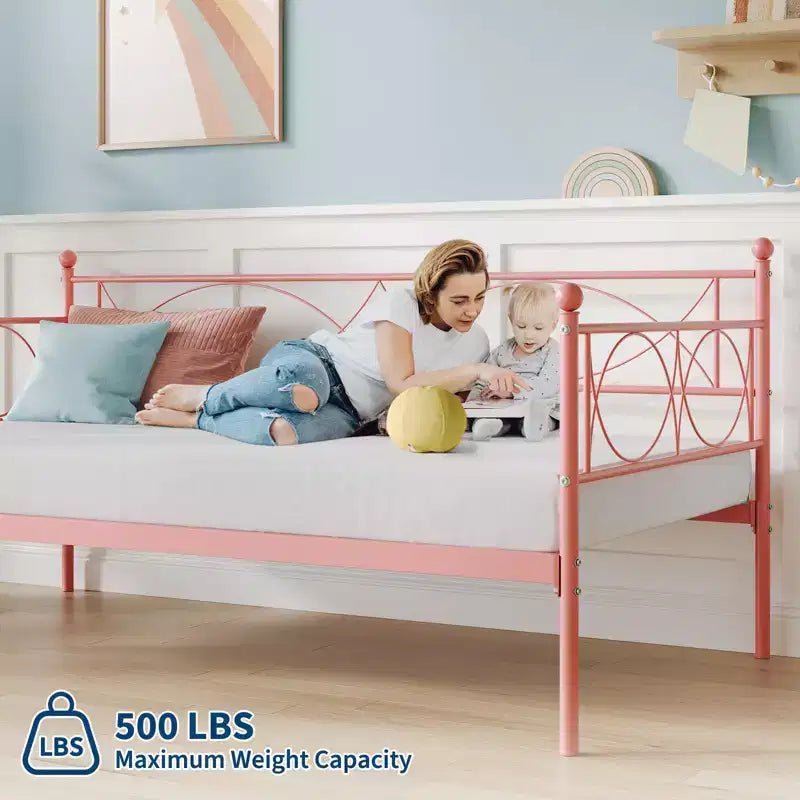 Lit de Repos Jumeau avec Tête de Lit Élégante et Sommier à Lattes en Acier de Qualité Supérieure, Cadre de Lit Gigogne Jumeau Multifonctionnel pour Chambre à Coucher, Salon, Chambre d'Amis
