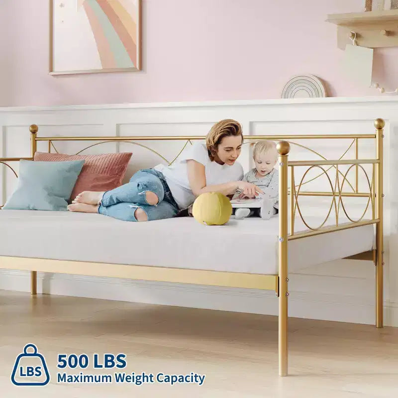 Lit de Repos Jumeau avec Tête de Lit Élégante et Sommier à Lattes en Acier de Qualité Supérieure, Cadre de Lit Gigogne Jumeau Multifonctionnel pour Chambre à Coucher, Salon, Chambre d'Amis