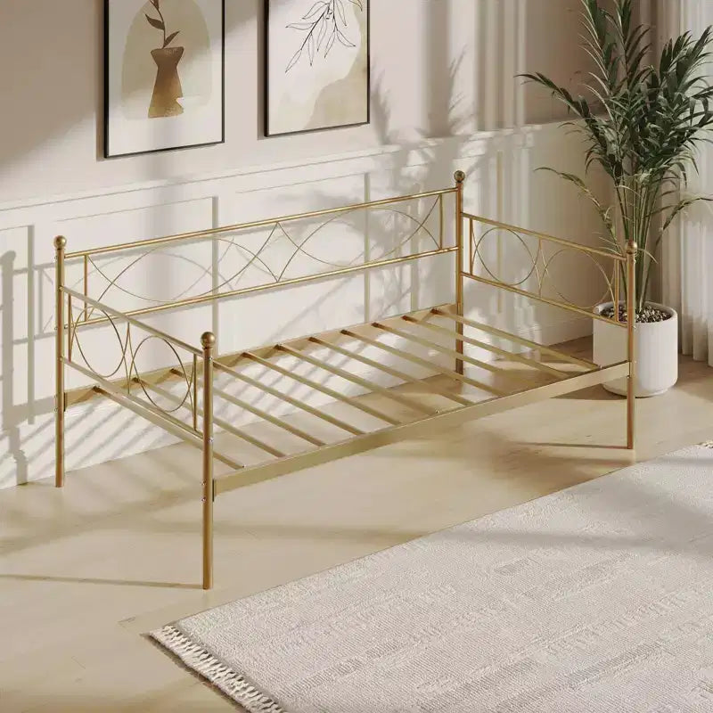 Lit de Repos Jumeau avec Tête de Lit Élégante et Sommier à Lattes en Acier de Qualité Supérieure, Cadre de Lit Gigogne Jumeau Multifonctionnel pour Chambre à Coucher, Salon, Chambre d'Amis