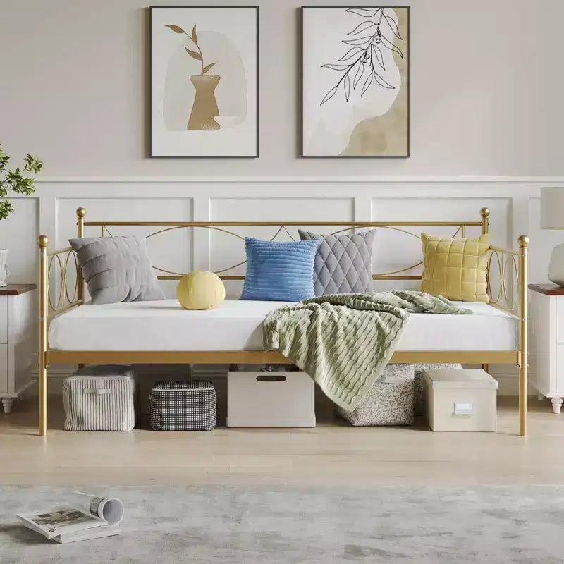 Lit de Repos Jumeau avec Tête de Lit Élégante et Sommier à Lattes en Acier de Qualité Supérieure, Cadre de Lit Gigogne Jumeau Multifonctionnel pour Chambre à Coucher, Salon, Chambre d'Amis
