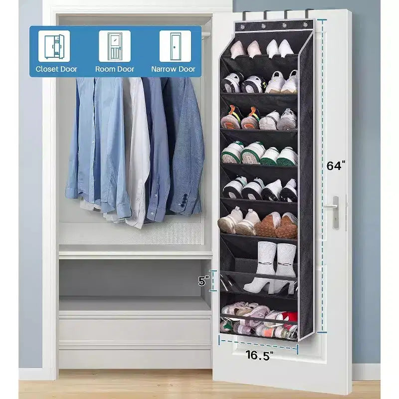 Organisateur de rangement à suspendre derrière la porte en non-tissé noir 6+2 poches pour chaussures et sacs