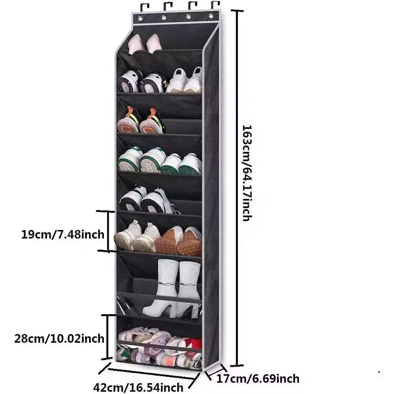 Organisateur de rangement à suspendre derrière la porte en non-tissé noir 6+2 poches pour chaussures et sacs