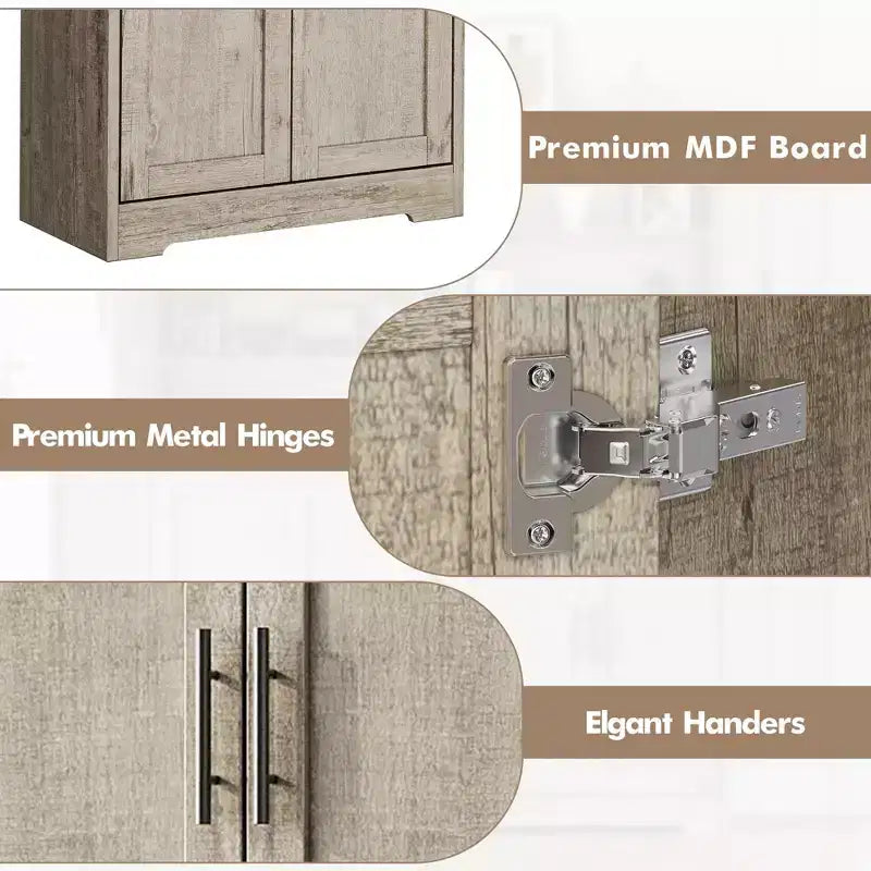 Meuble de rangement, armoire de cuisine haute de 178 cm - buffet autoportant à 4 portes avec étagères réglables, noir/gris/blanc