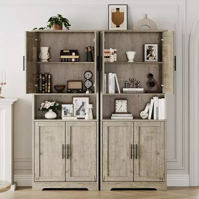 Meuble de rangement, armoire de cuisine haute de 178 cm - buffet autoportant à 4 portes avec étagères réglables, noir/gris/blanc