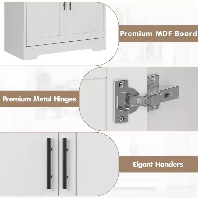 Meuble de rangement, armoire de cuisine haute de 178 cm - buffet autoportant à 4 portes avec étagères réglables, noir/gris/blanc